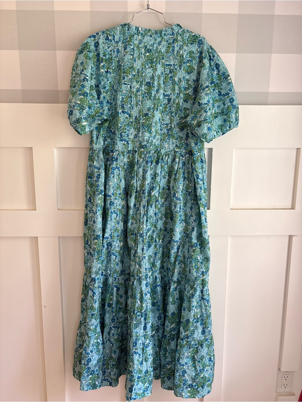 Cotton Blue Floral Tiered Maxi Dress with Puff Sleeves Large - Picture 13 of 13